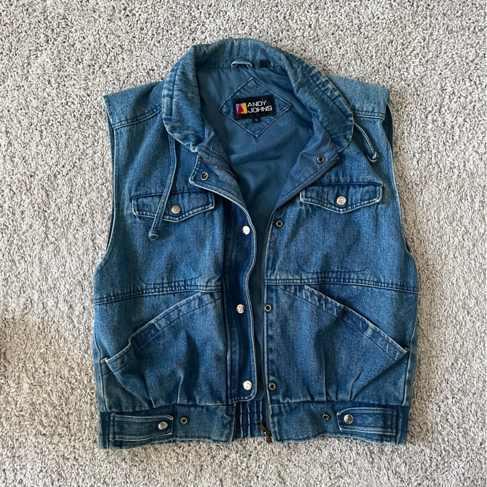 Vintage Andy Johns Denim Vest sz S jean 80’s 90’s retro blue utility chore